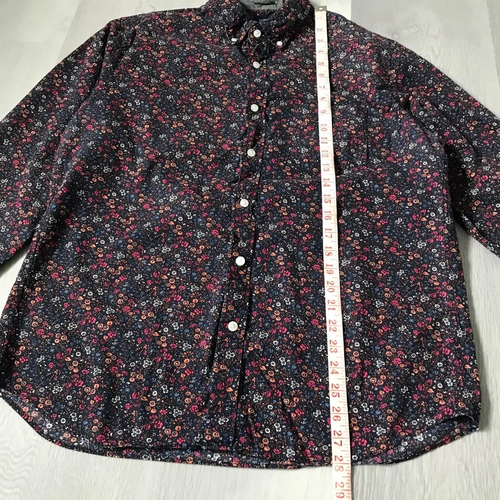 J CREW NAVY FLORAL SHIRT POPLIN LONG SLEEVE BUTTON MENS LARGE